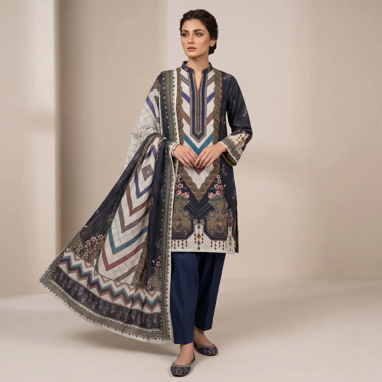 Unstitch Printed Three Piece