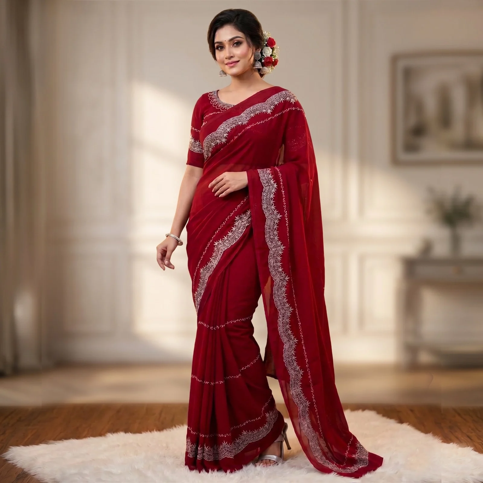 Georgette Embroidery Sharee with Blouse Piece