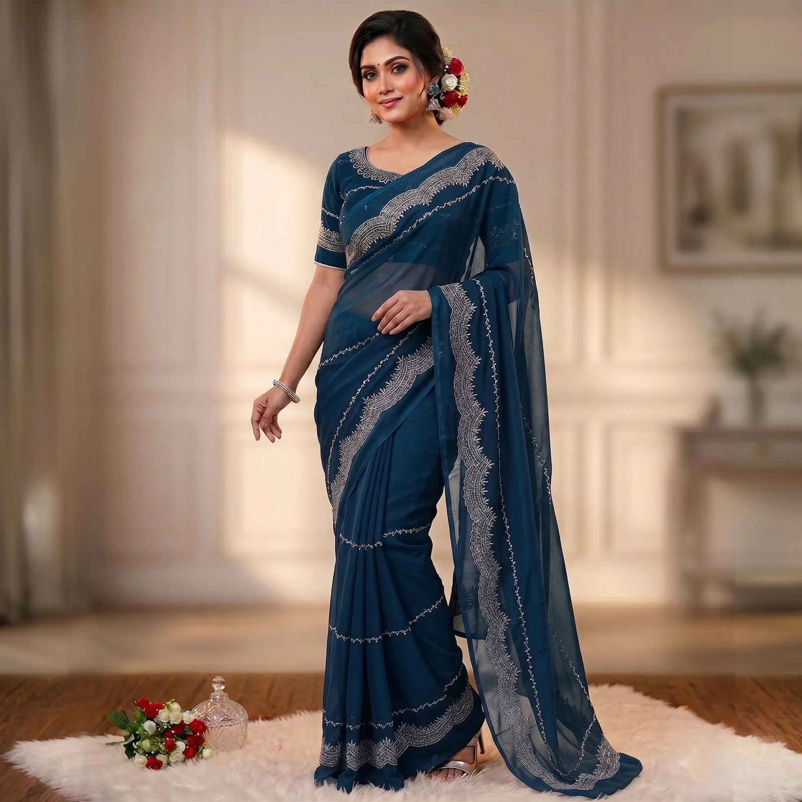 Georgette Embroidery Sharee with Blouse Piece