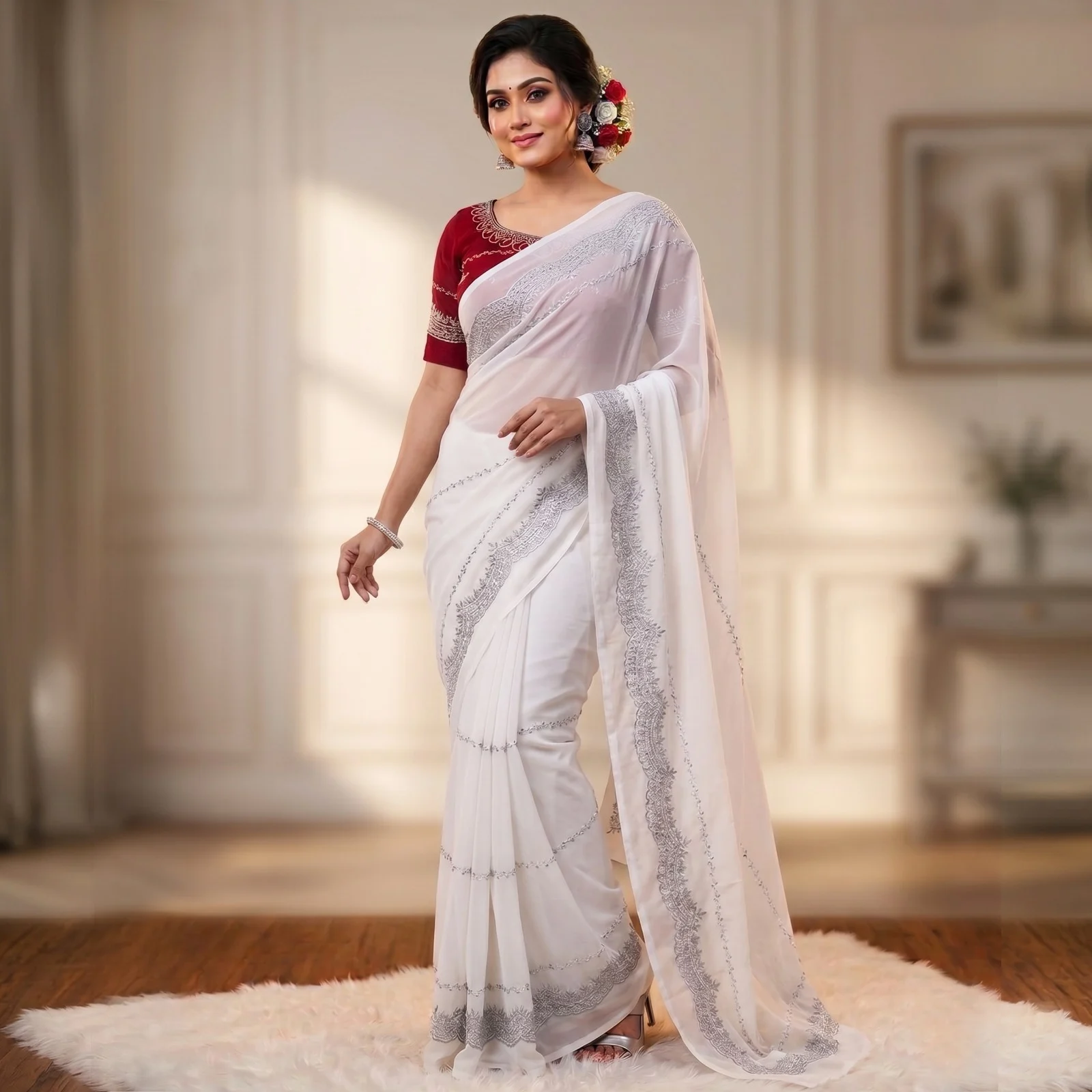 Georgette Embroidery Sharee with Blouse Piece