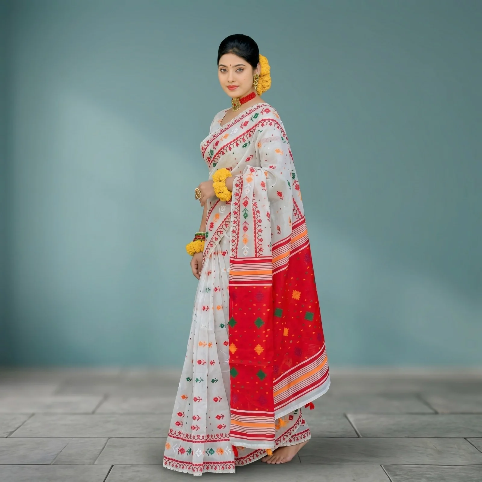 Half Silk block Print Saree