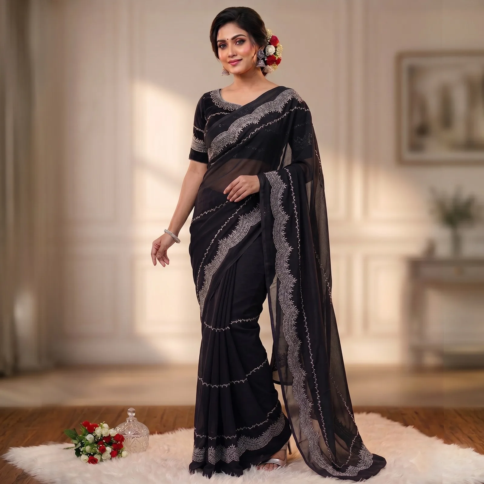 Georgette Embroidery Sharee with Blouse Piece