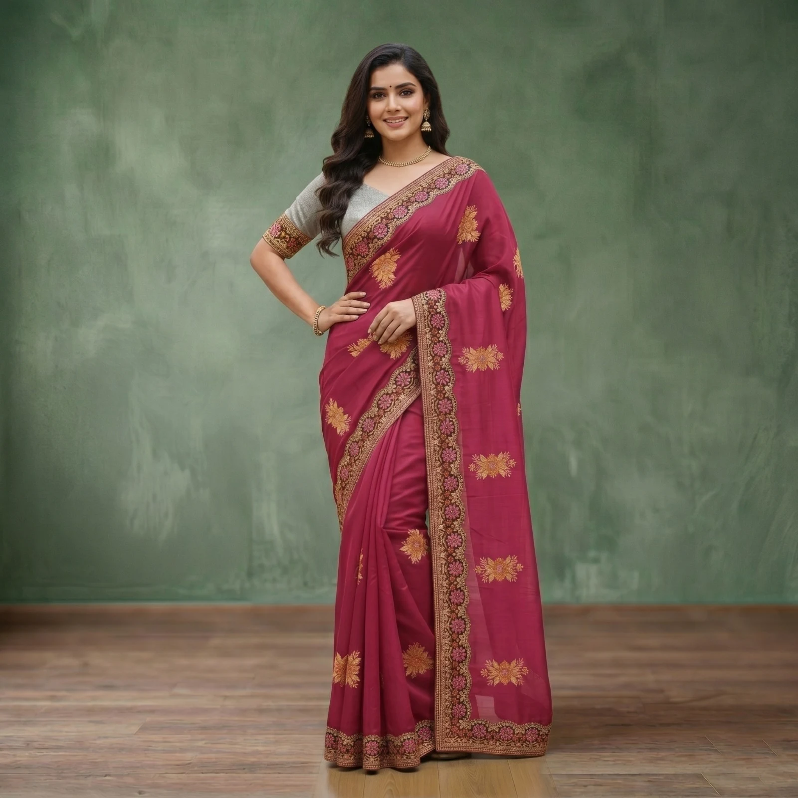 Premium Embroidery Semi Moslin Sharee